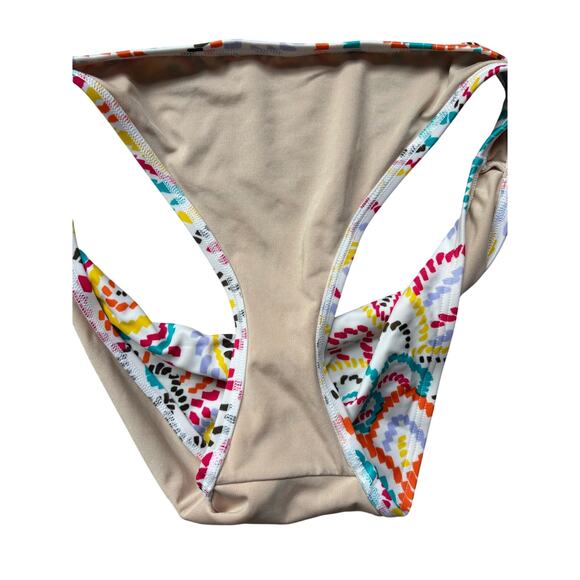 Victoria's Secret Bikini, L Triangle Top, M High Cut Bottom, White Multi Color - Picture 3 of 5